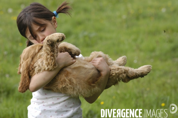 L enfant et les animaux : chien. Children and animals: dogs