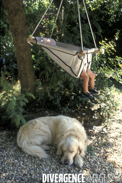 L enfant et les animaux : chien. Children and animals: dogs