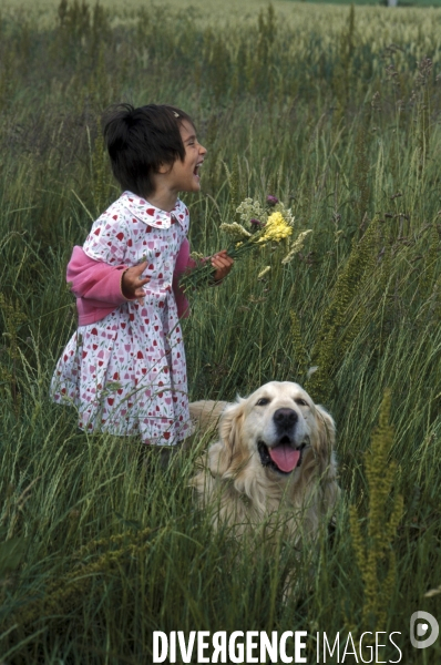 L enfant et les animaux : chien. Children and animals: dogs