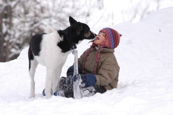 L enfant et les animaux : chien. Children and animals: dogs