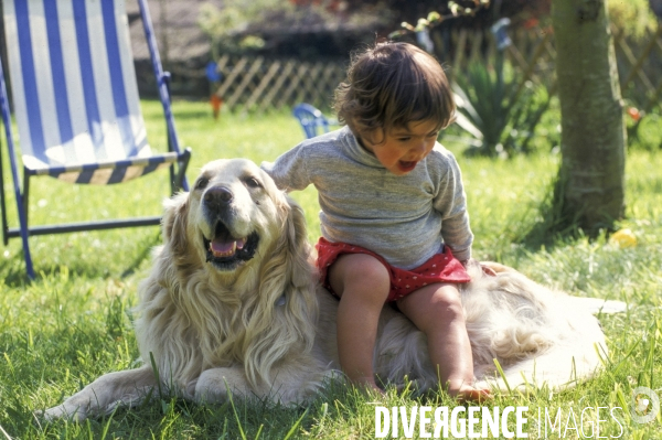 L enfant et les animaux : chien. Children and animals: dogs