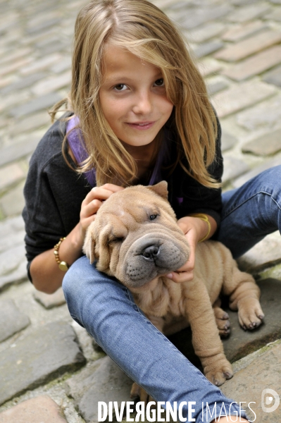 L enfant et les animaux : chien. Children and animals: dogs