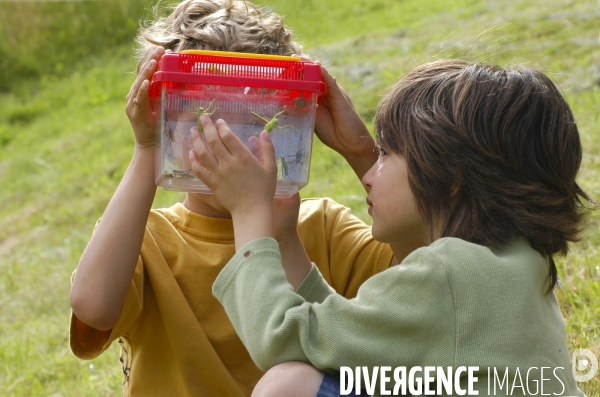 L enfant et les animaux divers et non conventionnels. The child and the various animals and unconventional.