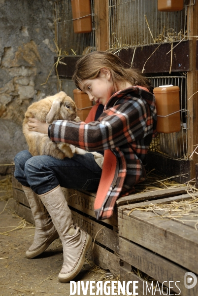 L enfant et les animaux de la ferme. The child and the farm animals.