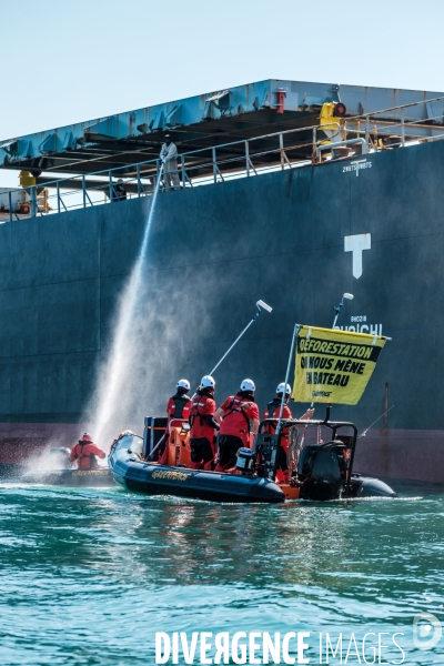 Action Greenpeace a Saint Nazaire pour lutter contre la déforestion.