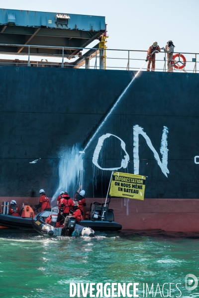 Action Greenpeace a Saint Nazaire pour lutter contre la déforestion.