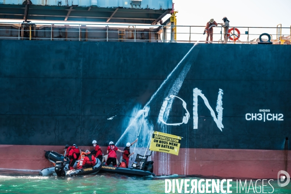 Action Greenpeace a Saint Nazaire pour lutter contre la déforestion.