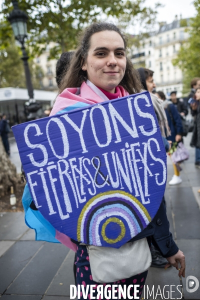 Manifestation ExistransInter des personnes trans et intersexes a Paris.