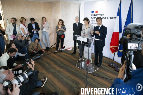 Conférence de presse au ministère des sports après les incidents lors de la finale de la Ligue des champions.