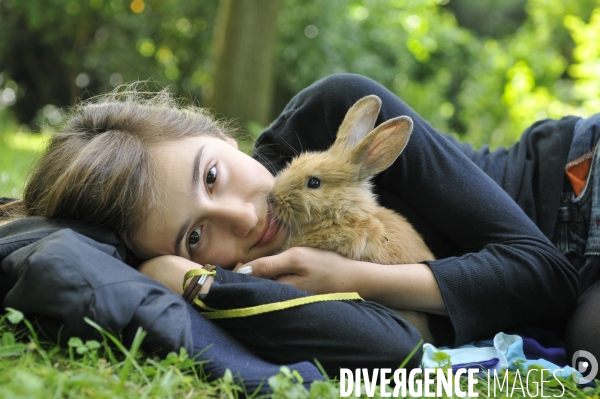 L enfant et les animaux : Les NACS. : le lapin. Nouveaux animaux de compagnie. Child and animals: new pets.