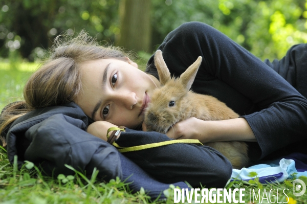 L enfant et les animaux : Les NACS. : le lapin. Nouveaux animaux de compagnie. Child and animals: new pets.