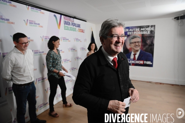 Conference de presse de Jean Luc Mélenchon et Aurélie Trouvé avec les économistes de la NUPES