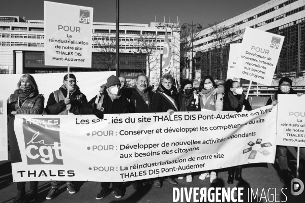 France - demonstration by thales employees in the presence of fabien roussel