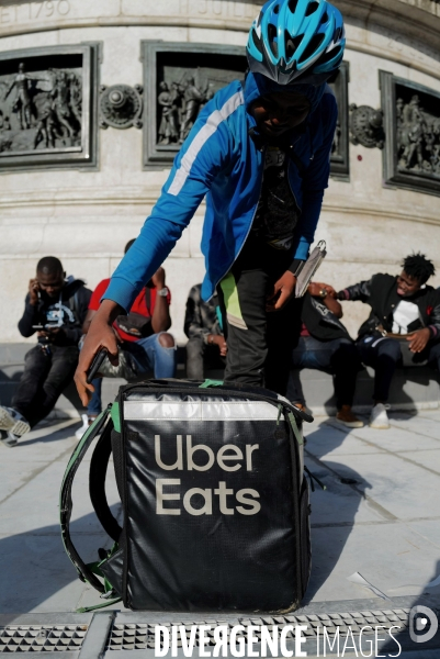 Manifestation des livreurs d Uber Eats