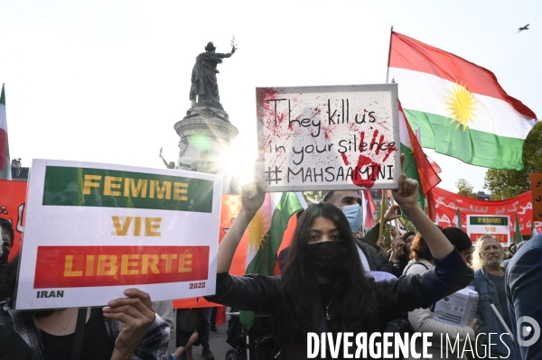 Iran la révolte. Manifestation en soutien à la contestation iranienne, aux femmes iraniennes, et contre le pouvoir en Iran.