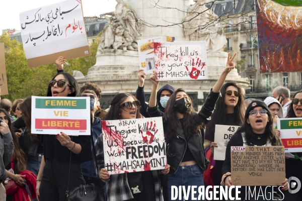 Iran la révolte. Manifestation en soutien à la contestation iranienne, aux femmes iraniennes, et contre le pouvoir en Iran.