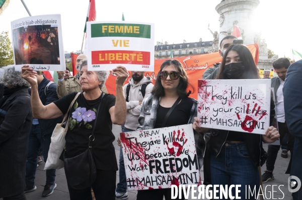 Iran la révolte. Manifestation en soutien à la contestation iranienne, aux femmes iraniennes, et contre le pouvoir en Iran.