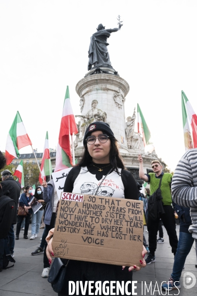 Iran la révolte. Manifestation en soutien à la contestation iranienne, aux femmes iraniennes, et contre le pouvoir en Iran.