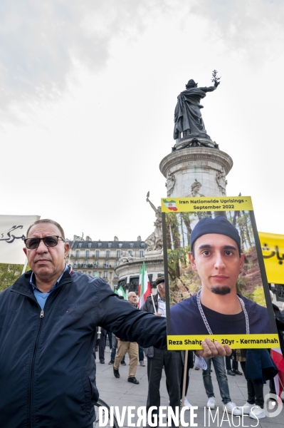 Iran la révolte. Manifestation en soutien à la contestation iranienne, aux femmes iraniennes, et contre le pouvoir en Iran.