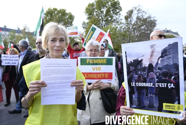 Iran la révolte. Manifestation en soutien à la contestation iranienne, aux femmes iraniennes, et contre le pouvoir en Iran.