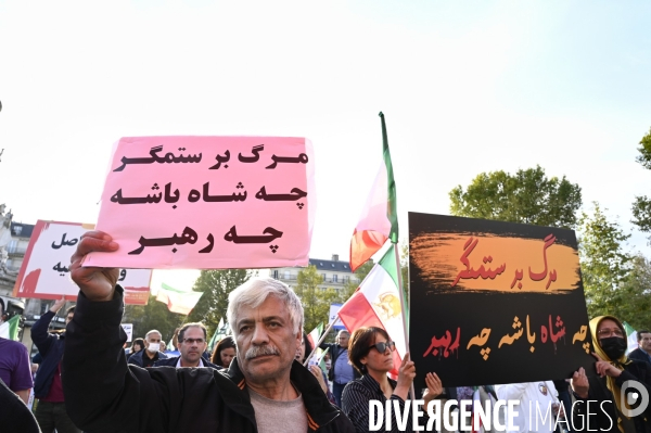 Iran la révolte. Manifestation en soutien à la contestation iranienne, aux femmes iraniennes, et contre le pouvoir en Iran.