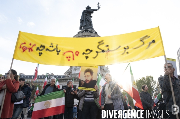 Iran la révolte. Manifestation en soutien à la contestation iranienne, aux femmes iraniennes, et contre le pouvoir en Iran.