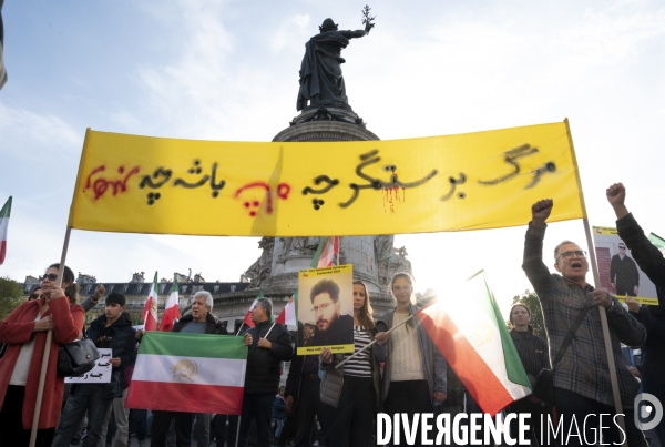 Iran la révolte. Manifestation en soutien à la contestation iranienne, aux femmes iraniennes, et contre le pouvoir en Iran.