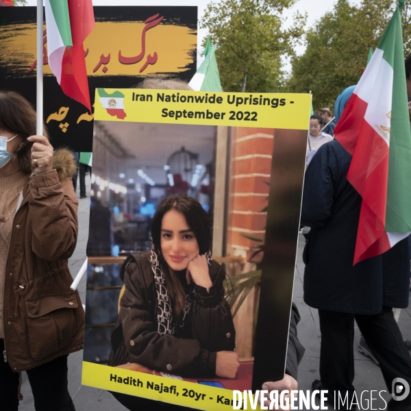 Iran la révolte. Manifestation en soutien à la contestation iranienne, aux femmes iraniennes, et contre le pouvoir en Iran.