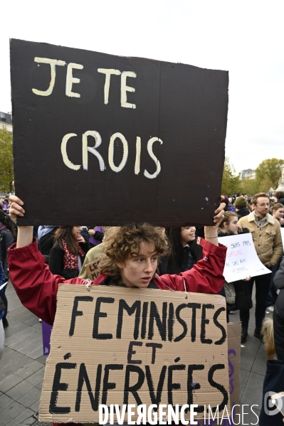 Demonstration Nous Toutes in Paris against sexist and sexual violence. Manifestation Nous Toutes à Paris contre les violences sexistes et sexuelles.