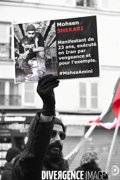 Iran la révolte. Manifestation en soutien à la contestation iranienne, aux femmes iraniennes, et contre le pouvoir en Iran.