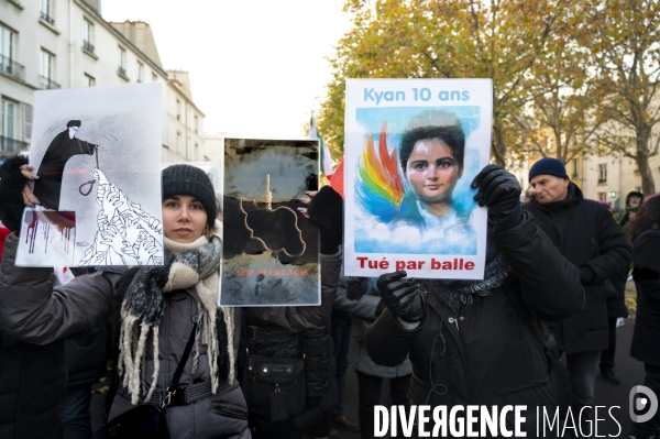 Iran la révolte. Manifestation en soutien à la contestation iranienne, aux femmes iraniennes, et contre le pouvoir en Iran.