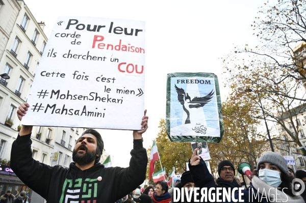 Iran la révolte. Manifestation en soutien à la contestation iranienne, aux femmes iraniennes, et contre le pouvoir en Iran.