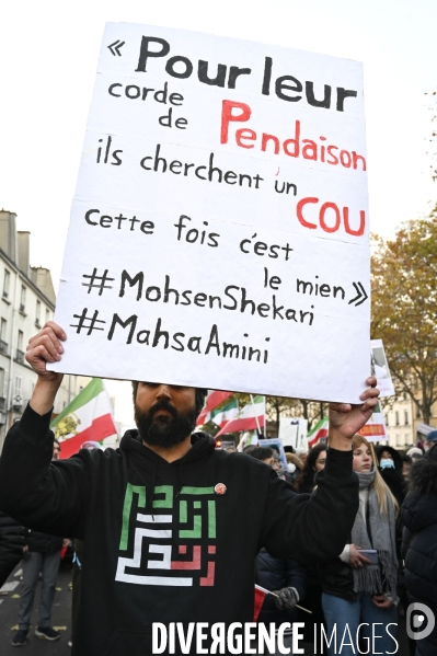 Iran la révolte. Manifestation en soutien à la contestation iranienne, aux femmes iraniennes, et contre le pouvoir en Iran.