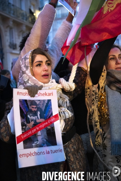 Iran la révolte. Manifestation en soutien à la contestation iranienne, aux femmes iraniennes, et contre le pouvoir en Iran.