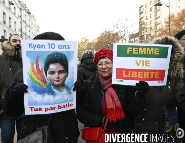 Iran la révolte. Manifestation en soutien à la contestation iranienne, aux femmes iraniennes, et contre le pouvoir en Iran.