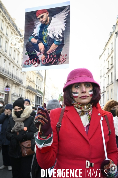 Iran la révolte. Manifestation en soutien à la contestation iranienne, aux femmes iraniennes, et contre le pouvoir en Iran.