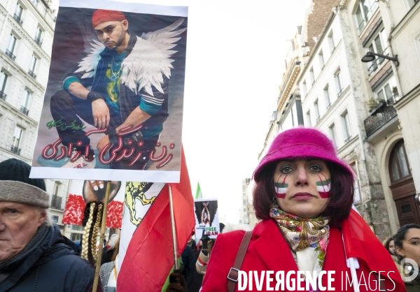 Iran la révolte. Manifestation en soutien à la contestation iranienne, aux femmes iraniennes, et contre le pouvoir en Iran.