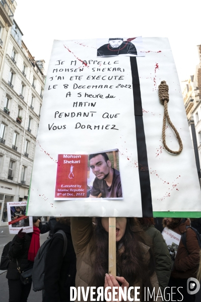 Iran la révolte. Manifestation en soutien à la contestation iranienne, aux femmes iraniennes, et contre le pouvoir en Iran.