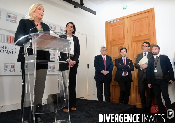 Conference de presse de marine Le Pen contre la réforme des retraites