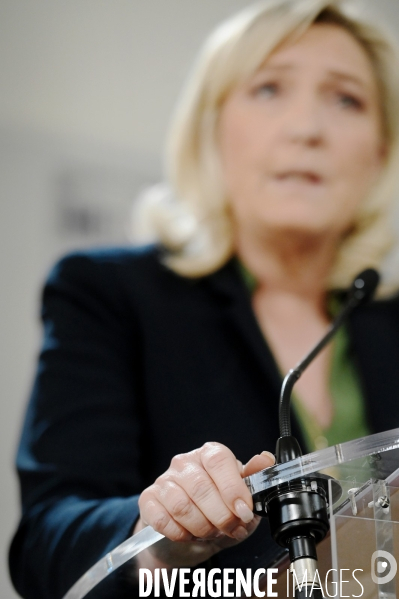 Conference de presse de marine Le Pen contre la réforme des retraites