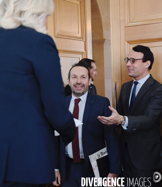 Conference de presse de marine Le Pen contre la réforme des retraites