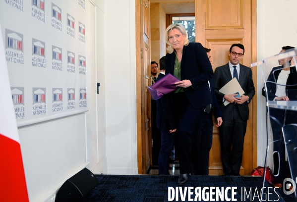 Conference de presse de marine Le Pen contre la réforme des retraites