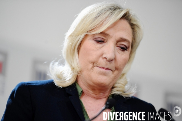 Conference de presse de marine Le Pen contre la réforme des retraites