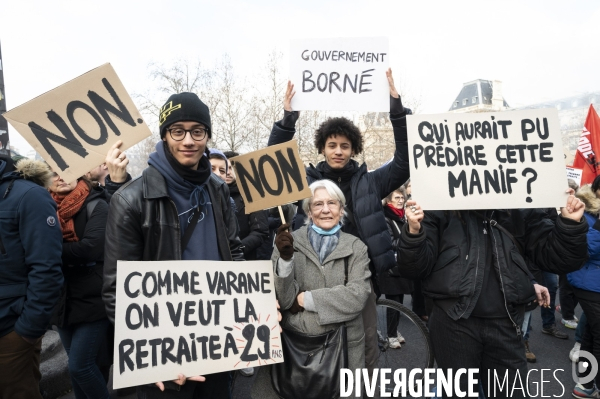 La manifestation contre la reforme des retraites, paris le11/02/2023