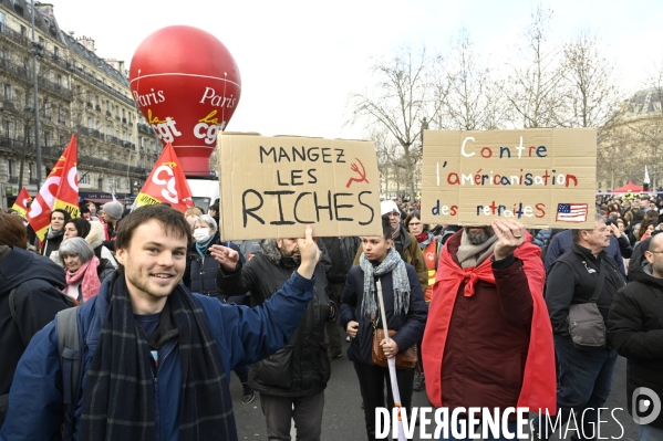 La manifestation contre la reforme des retraites, paris le11/02/2023