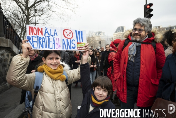 La manifestation contre la reforme des retraites, paris le11/02/2023