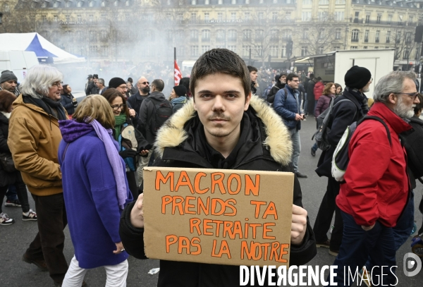 La manifestation contre la reforme des retraites, paris le11/02/2023