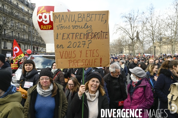 La manifestation contre la reforme des retraites, paris le11/02/2023