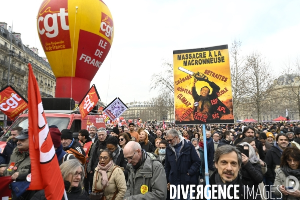 La manifestation contre la reforme des retraites, paris le11/02/2023