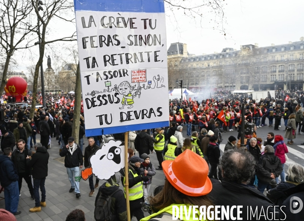 La manifestation contre la reforme des retraites, paris le11/02/2023